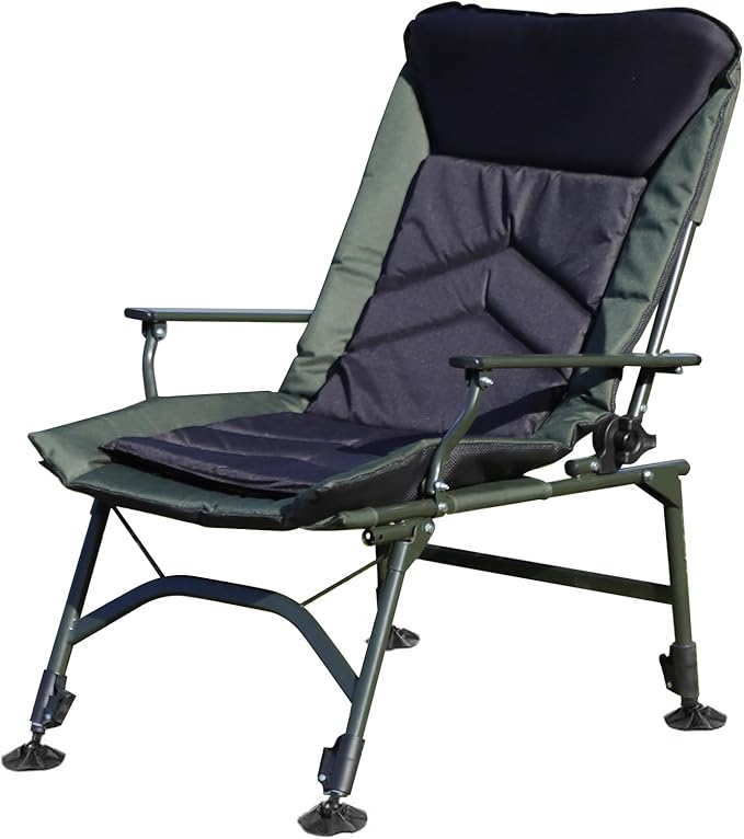 Camping Lounge Chair Portable Folding Reclining Camping Chair with Adjustable backrest for Indoor and Outdoor Camping Beach Hiking Fishing Green+Black