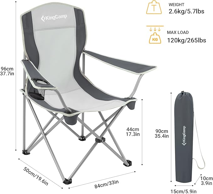 KingCamp Lightweight Camping Chair Folding Chairs for Outside Bag Chairs for Adults Outdoor Portable Quad Chair for Sports Hiking Fishing Picnic with Cup Holder