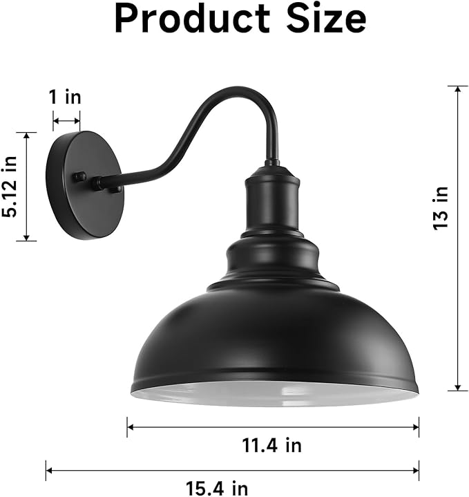 Outdoor Wall Sconces Exterior Farmhouse Gooseneck Barn Light Vintage Matte Black Outside Wall Mount Light Fixture Industrial Black Lantern for Porch Entryway Garage