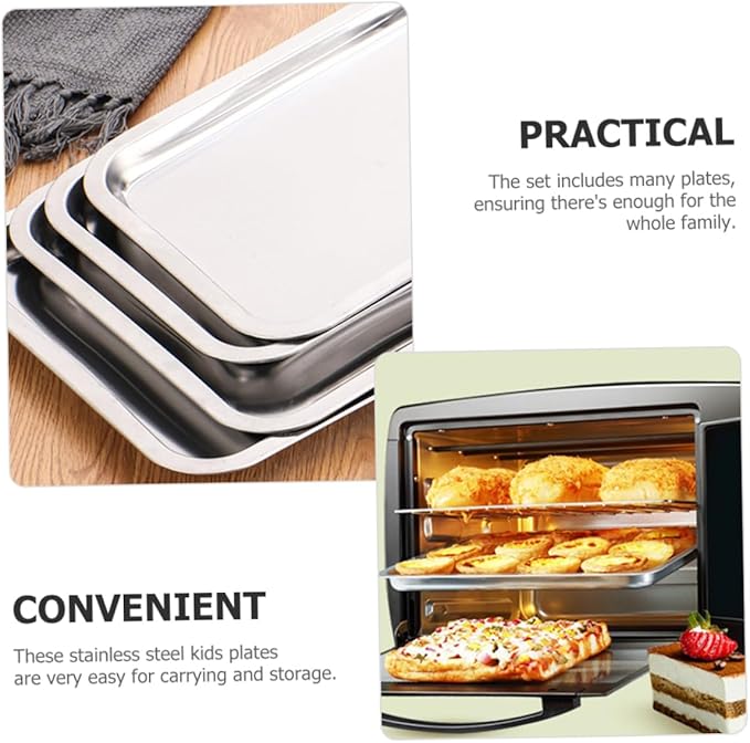 Amosfun 4Pcs Stainless Steel Plates Dinner Dishes for Self Feeding for Outdoor Camping Picnic Dishwasher Fun Design