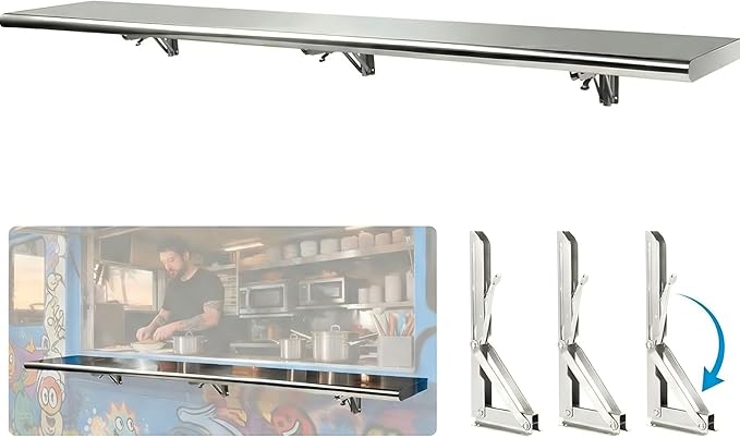 Concession Shelf 70'' L x 12''W Folding Shelf Stainless Steel Food Shelf Stand Serving for Concession Serving Window Food Truck Kitchen Counter