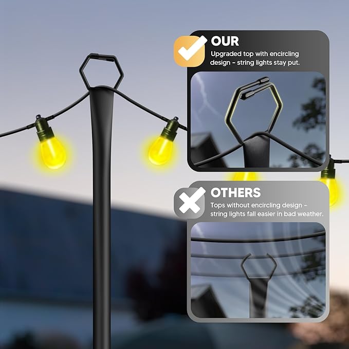 10Ft String Light Poles 4 PackLight Poles for Outside LightsOutdoor with Fence Brackets Hanging LightsMetal Stand Deck Patio Backyard