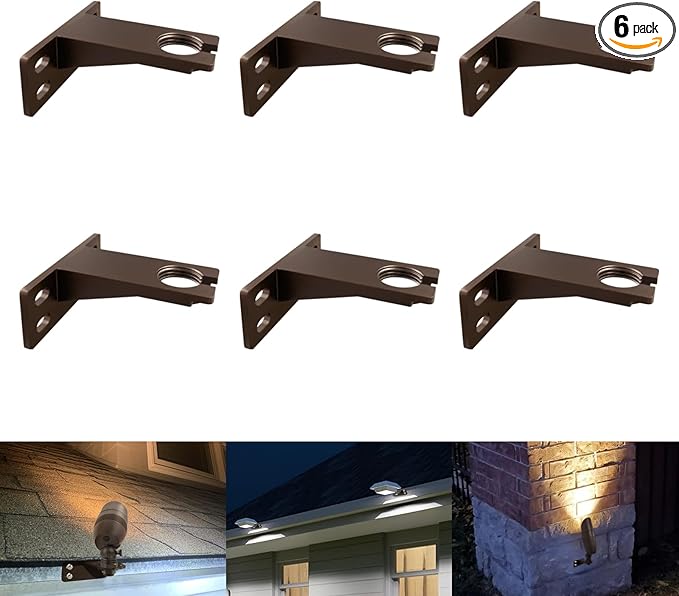 Landscape Lighting Gutter Brackets Mounting Bracket Base Plate for Spotlights Spot Flood Lights Outdoor Landscape Lighting Mounting Accessories Die-Cast Aluminum Bronze Pack of 6