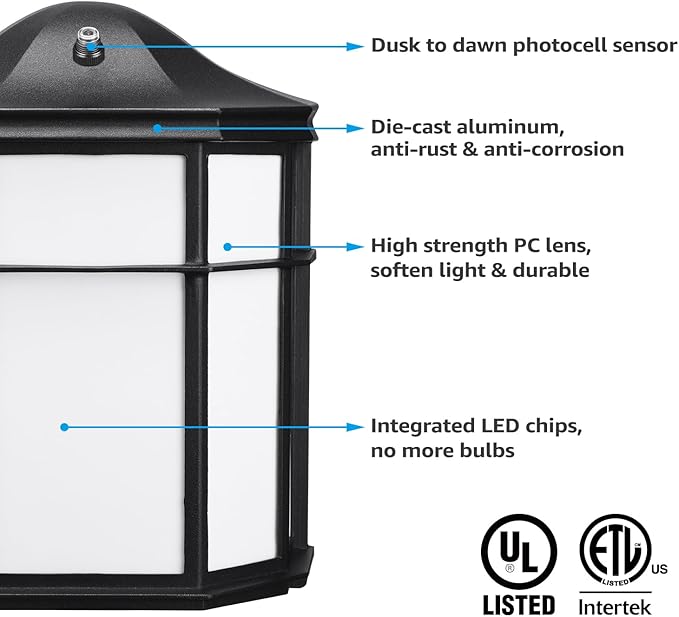 LEONLITE 3CCT Dusk to Dawn Outdoor Wall Light LED Wall Sconce 15W(100W Eqv.) Exterior Light Fixture Wall Mount Frosted Wall Lantern for Porch Patio 1000lm Aluminum Waterproof