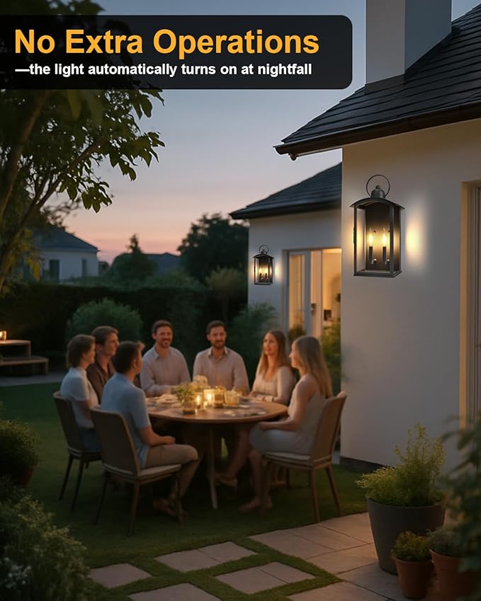𝟏𝟗.𝟕-𝐈𝐍𝐂𝐇 Outdoor Wall Light Fixtures Dusk to Dawn Exterior Lanterns Waterproof Large Porch Sconces Wall Mounted Lighting Modern Matte Black Front Open Window Wall Lamps for Patio