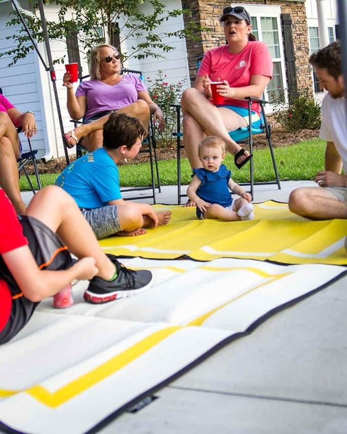 Mountain Mat 5x7 Yellow Outdoor RV Patio Mat – Extra Thick 5mm Recycled Poly Rug – Heavy-Duty Waterproof Reversible – Premium Camping Mat for Beach Deck Campsite (Yellow NO Carry Bag 5'x7')