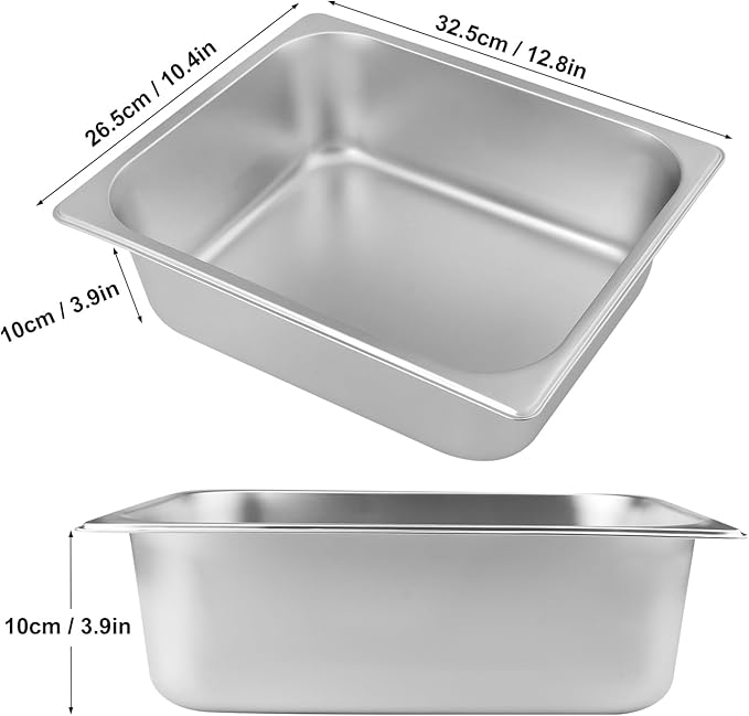 3 PCS 1/2 Size 4 Inch Deep Stainless Steel Steam Table Pans Anti-Jamming Steam Pan Hotel and Restaurant Catering Food Pans by GENHAKON