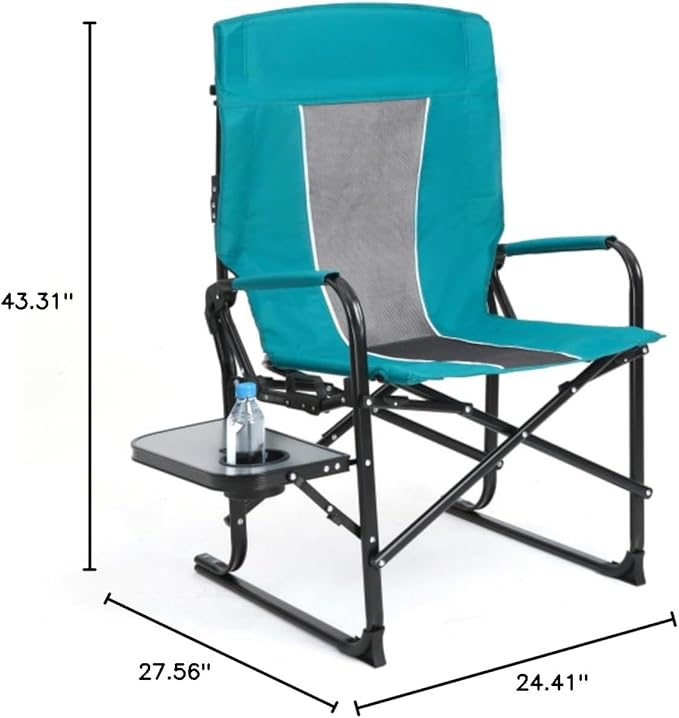 Heavy Duty Oversized Camping Director Chair with Side Table Built-in Cup Holder Folding Steel Frame for Outdoor Activities Beach Garden Tailgating Camping Lawn and Picnic (Blue)