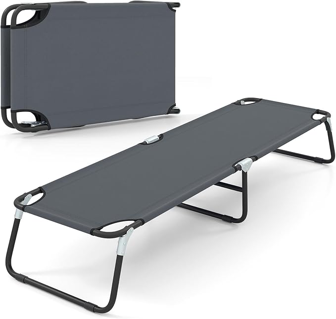 COSTWAY Folding Camping Bed Outdoor Portable Military Cot Breathable Oxford Fabric Sleeping Hiking Travel Grey