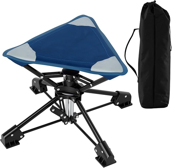 Tangkula 360°Swivel Foldable Camping Stool with Anti-Sink Feet Carrying Bag Portable Tripod Stool for Camping Fishing Hiking Gardening Beach 330 LBS Load (1 Blue)