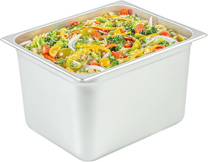 Restaurantware-Kitchen Tek 1/2 Half Size Steam Table Pans 6 Anti-Jam Steam Pans - Lids Sold Separately 8” Deep 24 Gauge Stainless Steel Hotel Pan Freezable for Catering Events and Parties