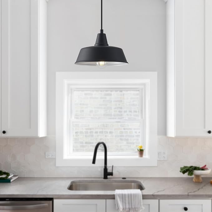 10 Inch Farmhouse Pendant Lighting Black Outdoor Barn Porch Ceiling Mount Lights Fixture Indoor Kitchen Island Hanging Light for Home Hallway Pendant Lamp for Entrance Adjustable