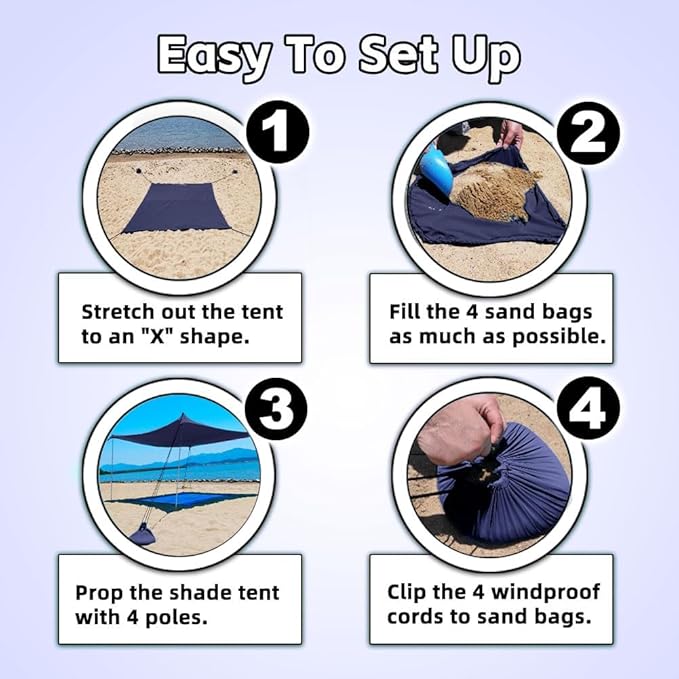 Beach Shade Tent 10×10 Ft Portable Easy Pop Up Beach Canopy UPF50+ Sun Protection Shelter Windproof &amp Water Resistant Stable with 4 Sandbags &amp Windproof Cords Perfect for Family