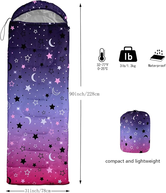 QOOMO Camping Sleeping Bags3 Season Warm &amp Cool WeatherLightweightWaterproof Sleeping Bags for Adults &amp KidsTravelingand OutdoorsCamping Gear Equipment