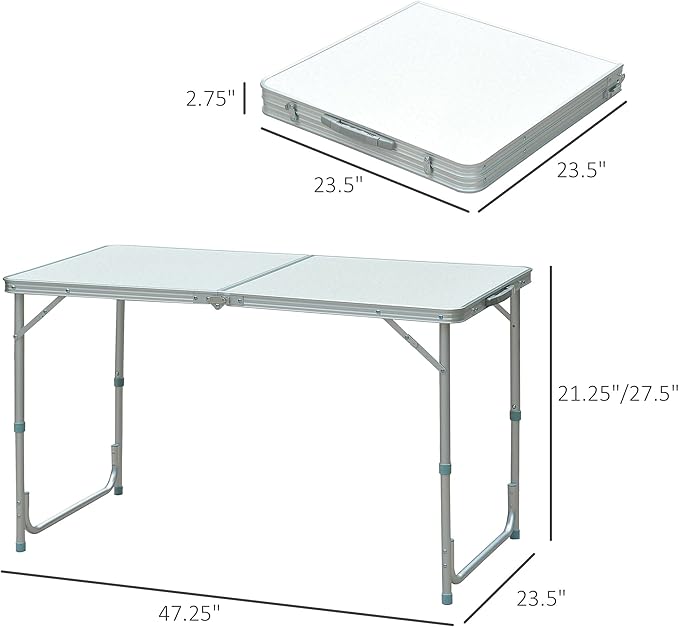 Outsunny 47 Folding Camping Table with Height Adjustability Lightweight Portable Table with Carry Handle Outdoor Folding Table Camping Accessories