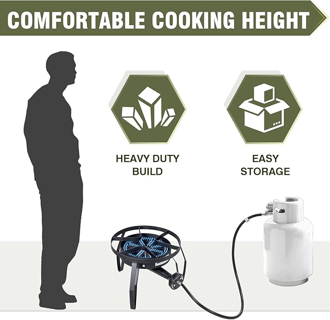 Bestfire 16 Single Propane Burner Camping Stove with 4 Feet High Pressure 0-20 PSI Gas Burner Adjustable Hose 200000 BTU for Frying Camping Home Brewing and Turkey Frying