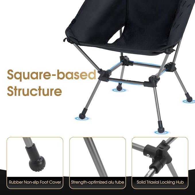MOON LENCE Portable Camping Chair Plus Larger &amp Roomier Compact and Lightweight Still Folding Chair for Backpacking &amp Hiking 330Lbs Capacity (Black)