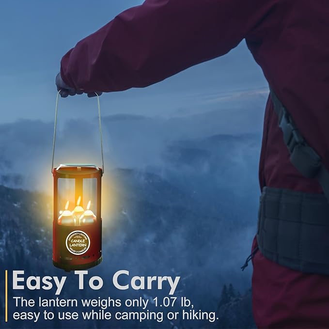 Candle Lantern Decorative 3-Wick Emergency Candlestick Holder for Pillar Candles Portable Red Warmer Lantern Camping Gear for Campers Use Hanging Handheld NO Candles Included