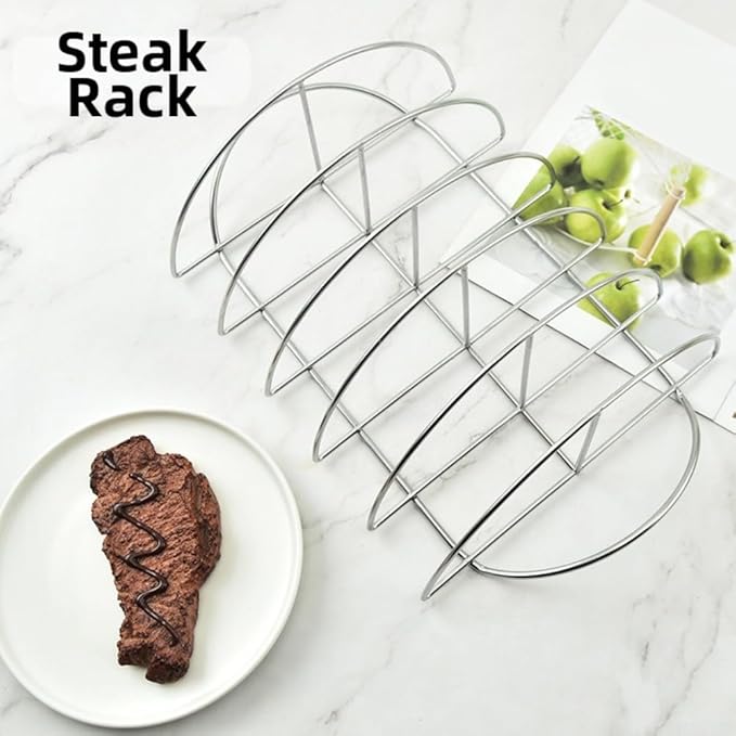 Half circle steak barbecue grill for grilling thick steaks chicken wings vegetables and seafood with optimized heat flow and rust resistant materials