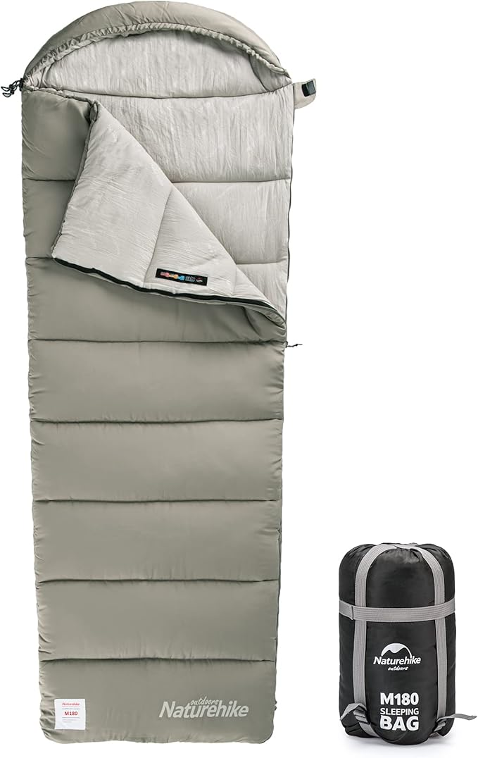 Naturehike Sleeping Bag for Adults with Hood 33-53℉ Lightweight Hollow Cotton Sleeping Bag 3 Seasons Waterproof Spliceable Sleeping Bags for Camping Hiking Traveling