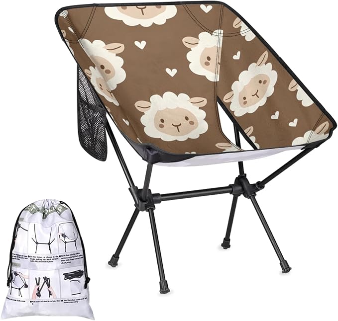 Honeybaby Folding Camping Chair Cute Sheep Heart Camping Chairs Lightweight Portable Chair Outdoor Foldable Chairs for Camping Travel Picnic Beach Hiking