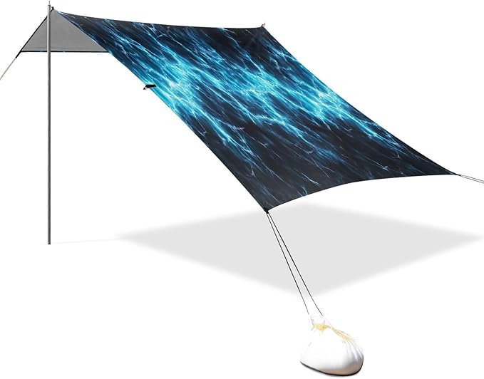 Spark Texture Blue Beach Tent Sun Shelter 9.2' x 10.5' Beach Canopy with 4 Sandbags 4 Stability Poles Sand Shovels - Tent Canopy for Beach Camping Fishing Picnics