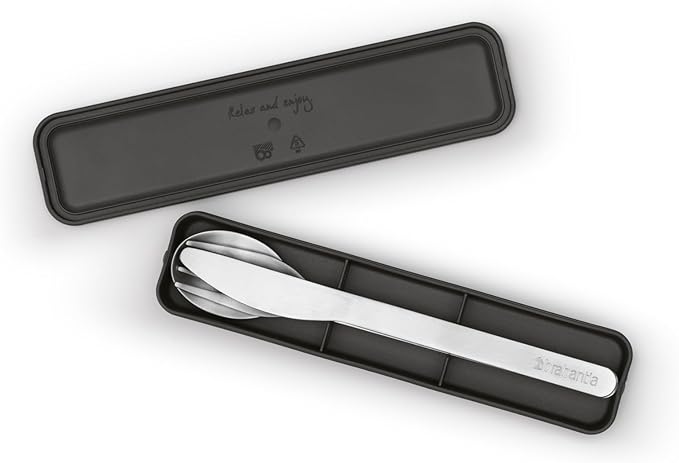 Brabantia Make &amp Take Cutlery Set with Case (Set of 3) Travel Knife Spoon &amp Fork Hygienic Compact Design Stainless Steel Dishwasher Safe