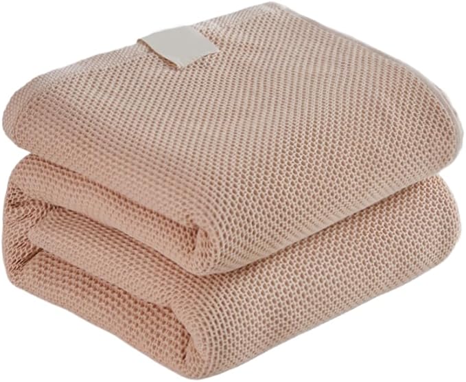 Bnitoam 100% Cotton Waffle Weave Blanket for Bed Couch Sofa 80x92 Soft Breathable Cooling Cellular Blanket for Adult Lightweight All Season Machine Washable Khaki (Khaki 80x92)