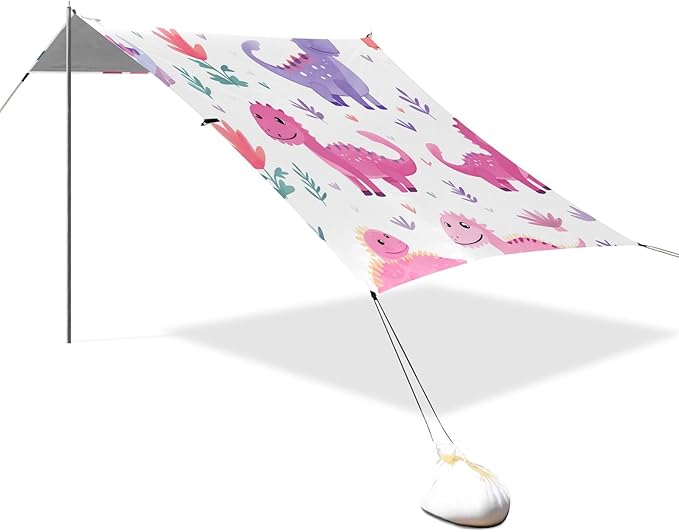 Red Purple Dinosaur Camping Sun Shelter Beach Tent Portable Beach Sun Shade Outdoor Canopy for Camping Trips Fishing Picnic