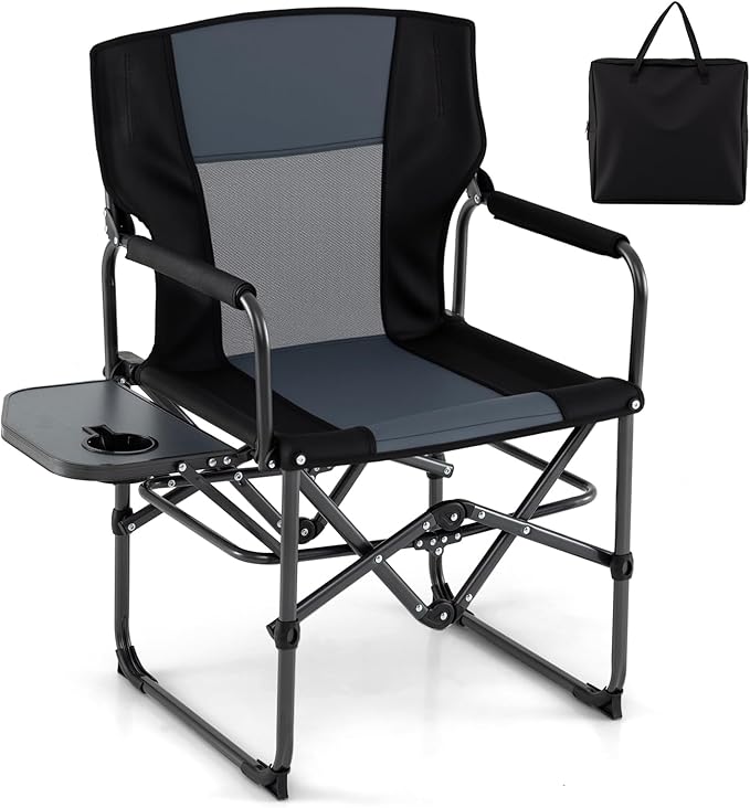 Goplus Folding Camping Chair Heavy-Duty Director Chair with Side Table &amp Cup Holder Portable Padded Chair with Carrying Bag for Picnic Beach Fishing Sports Supports up to 500 LBS