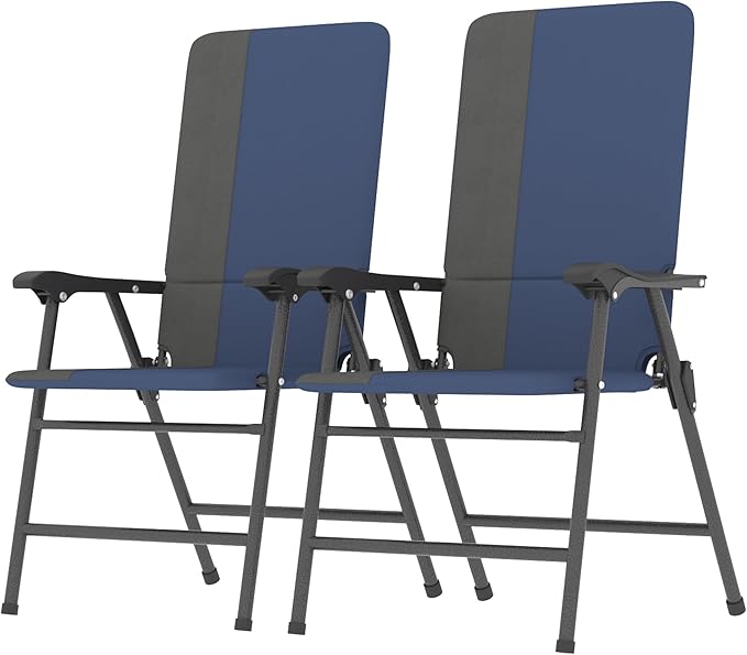Outsunny Folding Patio Chairs Set of 2 Padded High Back Folding Lawn Chairs with Armrests 600D Oxford Fabric Portable Outdoor Camping Chair Set for Deck Garden Backyard Dark Blue