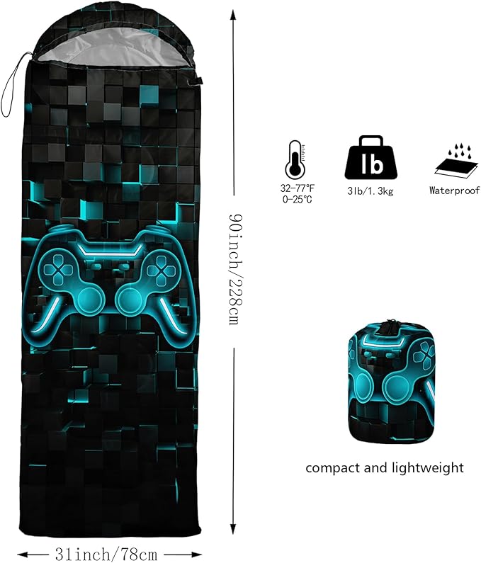 Axolotl Dirt Bike Sleeping Bag for Boys Cool Road Race Waterproof Camping Bag Colorful Motocross Motorcyclists Portable Camping Backpacking for Travelling Outdoor Indoor Hunting Gear Equipment