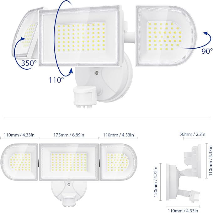 iMaihom 150W Motion Sensor Light Outdoor 15000LM 6500K LED Security Floodlights 3 Adjustable Head Motion Detection Light IP65 Waterproof for Yard Garage White 2pack