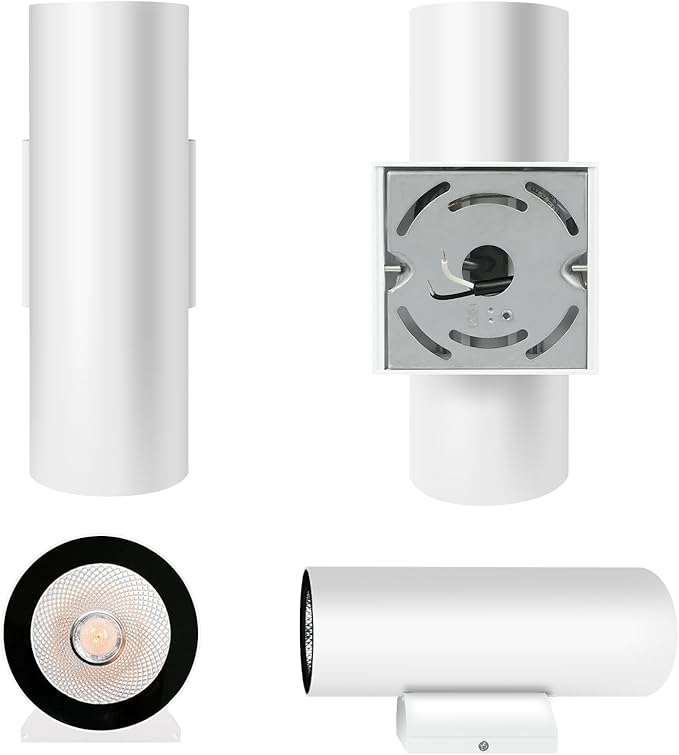 Porch Light in 2 Lights Cylinder Wall Lights 10.24 2 Pack Up Down Lights 2700K Warm White Waterproof Wall Sconce Aluminum Exterior Light Fixture Wall Mount White