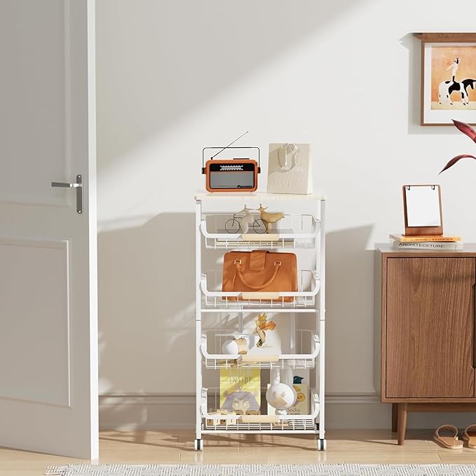5 Tier Fruit Basket Kitchen Food Stora Hanging Rack Stackable Stora Cart