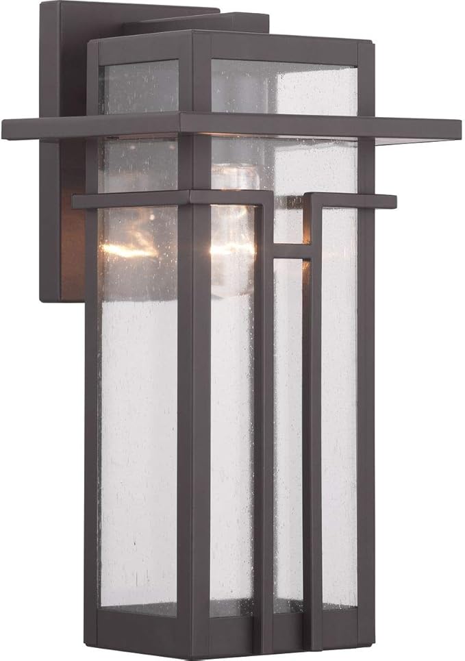 Progress Lighting Boxwood Collection 1-Light Clear Seeded Glass Craftsman Outdoor Medium Wall Lantern Light Antique Bronze  14.13x7.63x7.63
