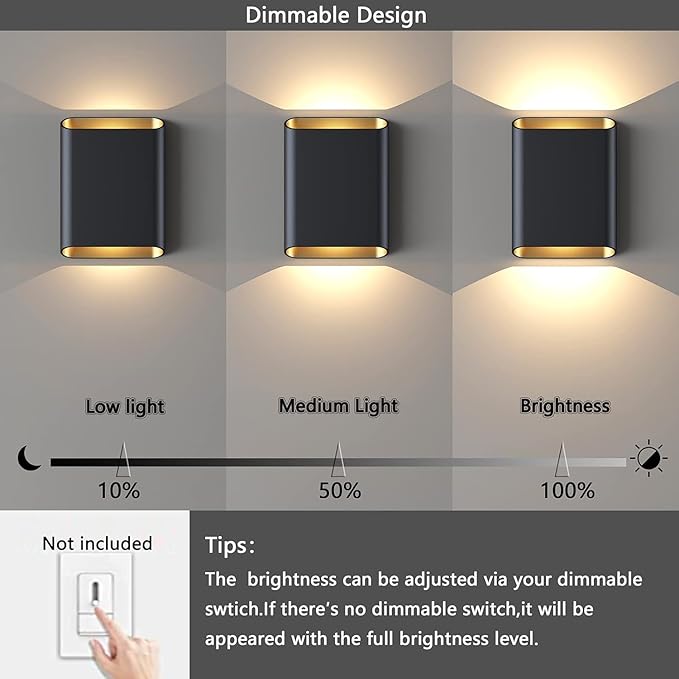 Wall Lights for Bedroom Up and Down Indoor Wall Light Outdoor Wall Sconces LED Dimmable 7.8 Inch Modern Porch Light IP65 Waterproof Wall Lamp for Yard120-277V15.5W 3000K CRI90+ (Black)