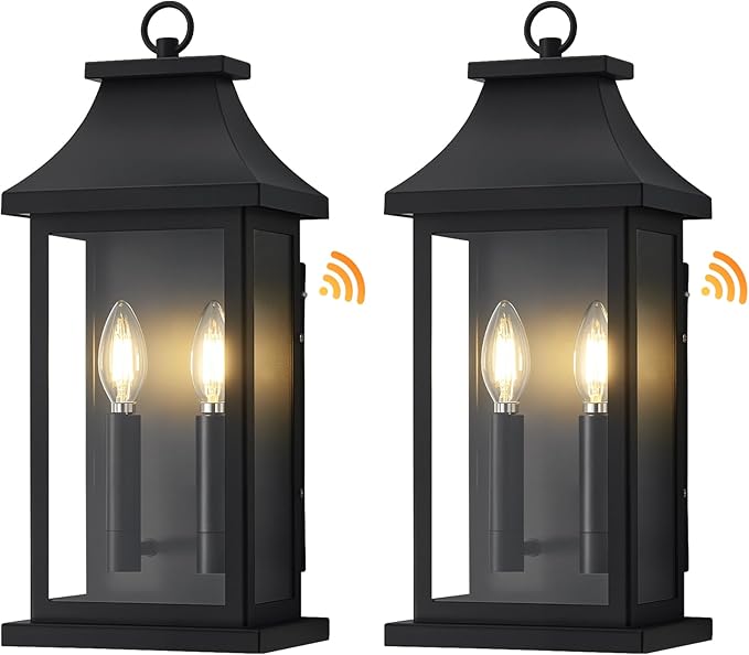 Large Outdoor Wall Lights Dusk to Dawn Outdoor Lighting Exterior Lighting Fixtures Wall Mount Wall Sconce Light Outdoor Lanterns for Porch Garage Black 18 2-Light 2-Pack