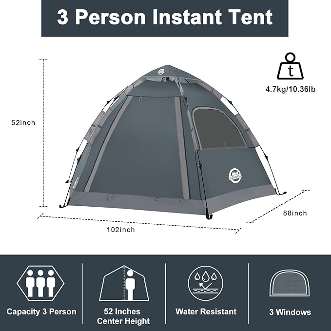 ADSMART Instant Tents for Camping 2/3/4/5 Person Tent Waterproof Easy Setup Sets Up Backpacking Tents with Carry Bag for Outdoor Hiking