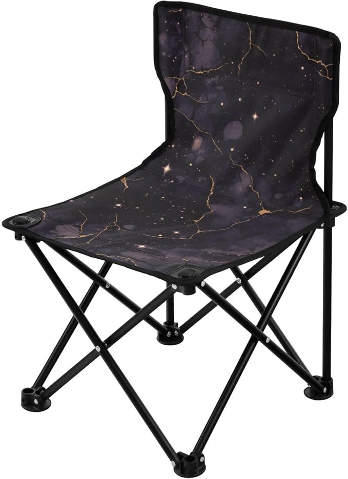 Purple-Gold Luxury Marble Texture Collapsible Camp Chairs for Adults Heavy Duty Ultra-Lightweight Backpacking Camp Chair with Carrying Bag Ice Fishing Chairs for Adults for Lawn Picnic