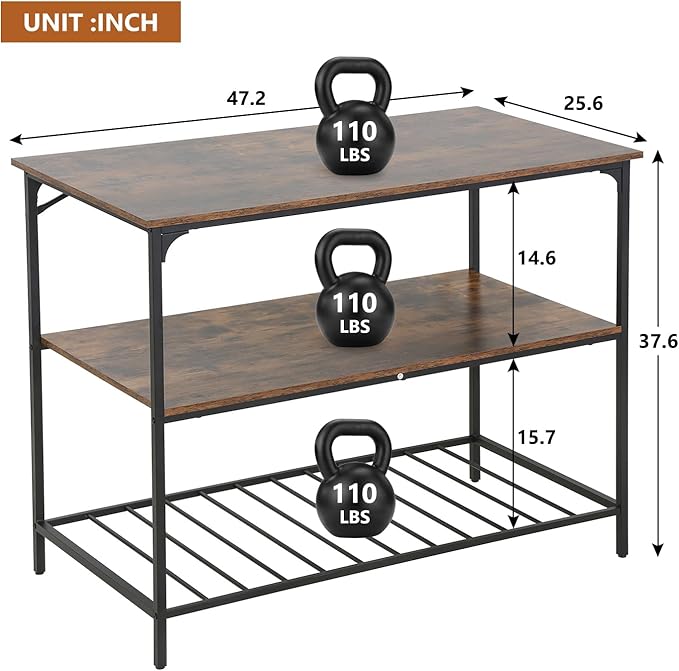 3 Tier Kitchen CounterWooden Table TopKitchen Island Large Storage SpaceBrown
