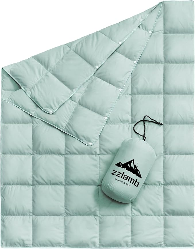 zzlamb Puffy Down Camping Blanket Water-Repellent Down Throw Travel Blanket Portable for Outdoor Light Warm Quilt for Couch Plane Car Theater Stadium Picnic RV Backpacking Hammock