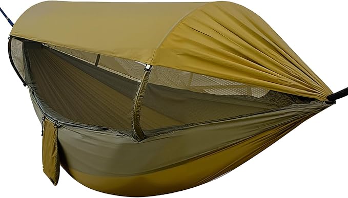 Flat Lay Hammock Tent with Mosquito Net &amp Rainfly Camping Hammock Shelter with Aluminum Poles &amp Tree Straps Portable Backpacking Hammock for Hiking Camping Travel 330lbs Capacity