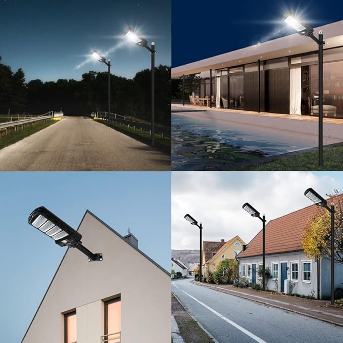 2 Pack Solar Street Light Outdoor200w 6000LM Solar Motion Flood Lights IP66 Waterproof Dusk to Dawn Led Remote Control for GardenPaking LotPoleBarnWall Lighting