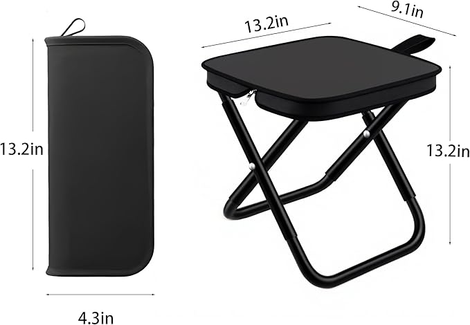 2 Pack 13 inch Folding Stool Portable Camping Chairs with Carry Bag for Outdoor Mountaineering Fishing Hiking Hunting Foot Stool Mini Travel Chair (Black Large)