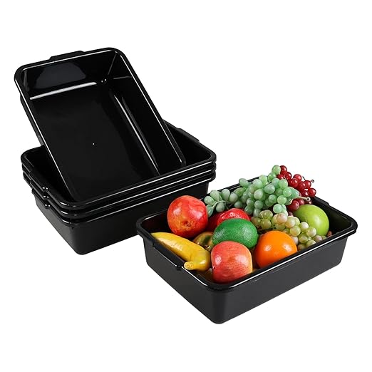 5-Pack 8 L Plastic Commercial Bus Box Tub Small Dishpan Tub Black