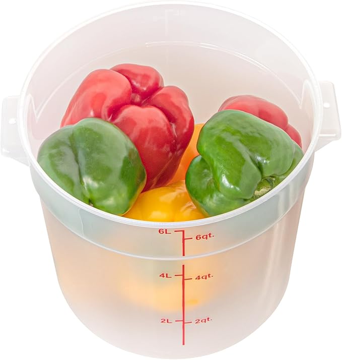 Restaurantware-Met Lux 6 Quart Food Storage Container 1 Translucent Storage Container - Lids Sold Separately Red Volume Markers Dishwashable Container Side Handles For Storing Foods