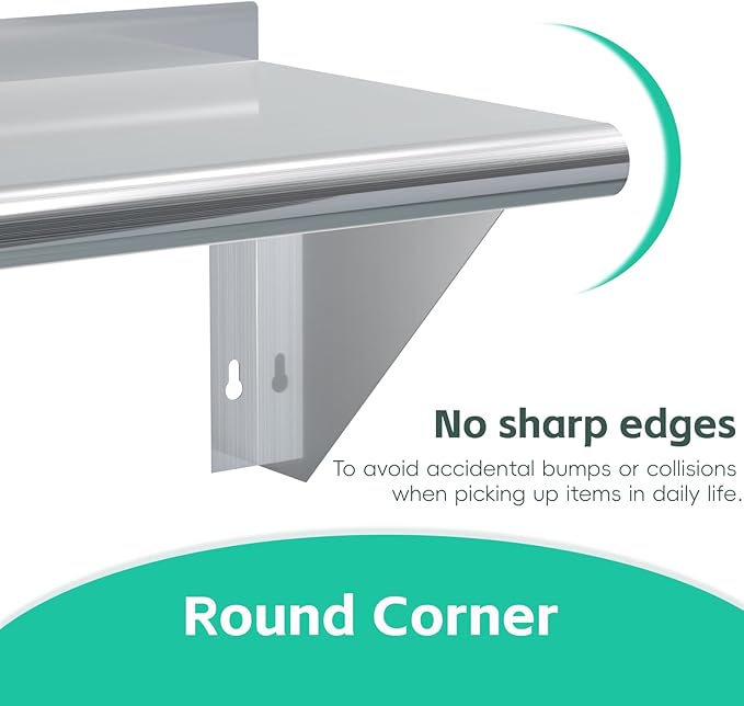 STABLEINK Stainless Steel Shelf 14x48 inches Heavy Duty Commercial Shelves Wall Mount Metal Shelving for RestaurantKitchenLaundry RoomGarageHome