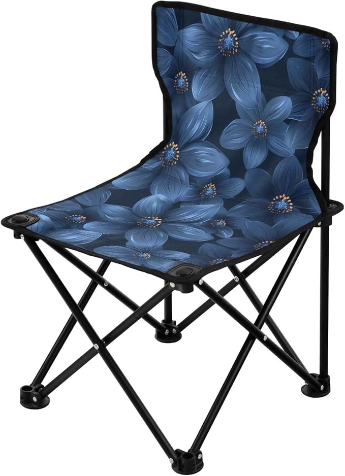Navy Blue Flower Packable Backpack Beach Chairs for Adults Lightweight Ultralight Camp Chair Carry Bag Included Lawn Chair for Ice Fishing Traveling