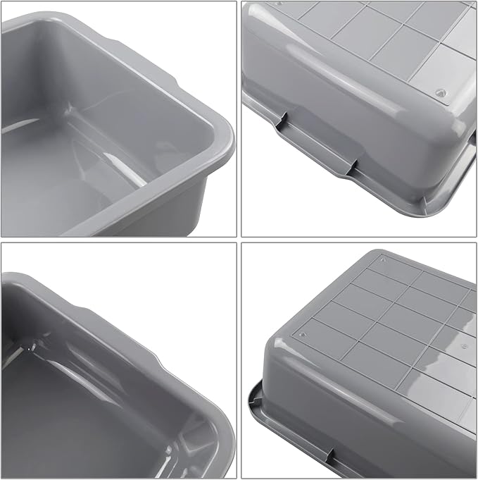 Zopnny 4 Pack Commercial Bus Tubs Food Grade Meat Processing Tubs Lug 7 Grey Plastic Dish Tub/Wash Basin/Tote Box for Dishwashing Kitchen Restaurant Utility (35 L)